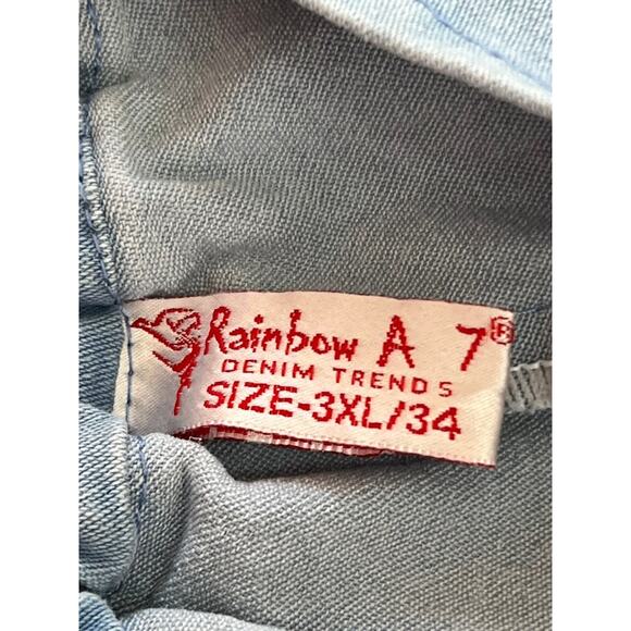 Vintage Retro Rainbow Light Blue Wide Leg Bell Bottoms Denim Jeans Size 3XL/26 - Picture 6 of 7